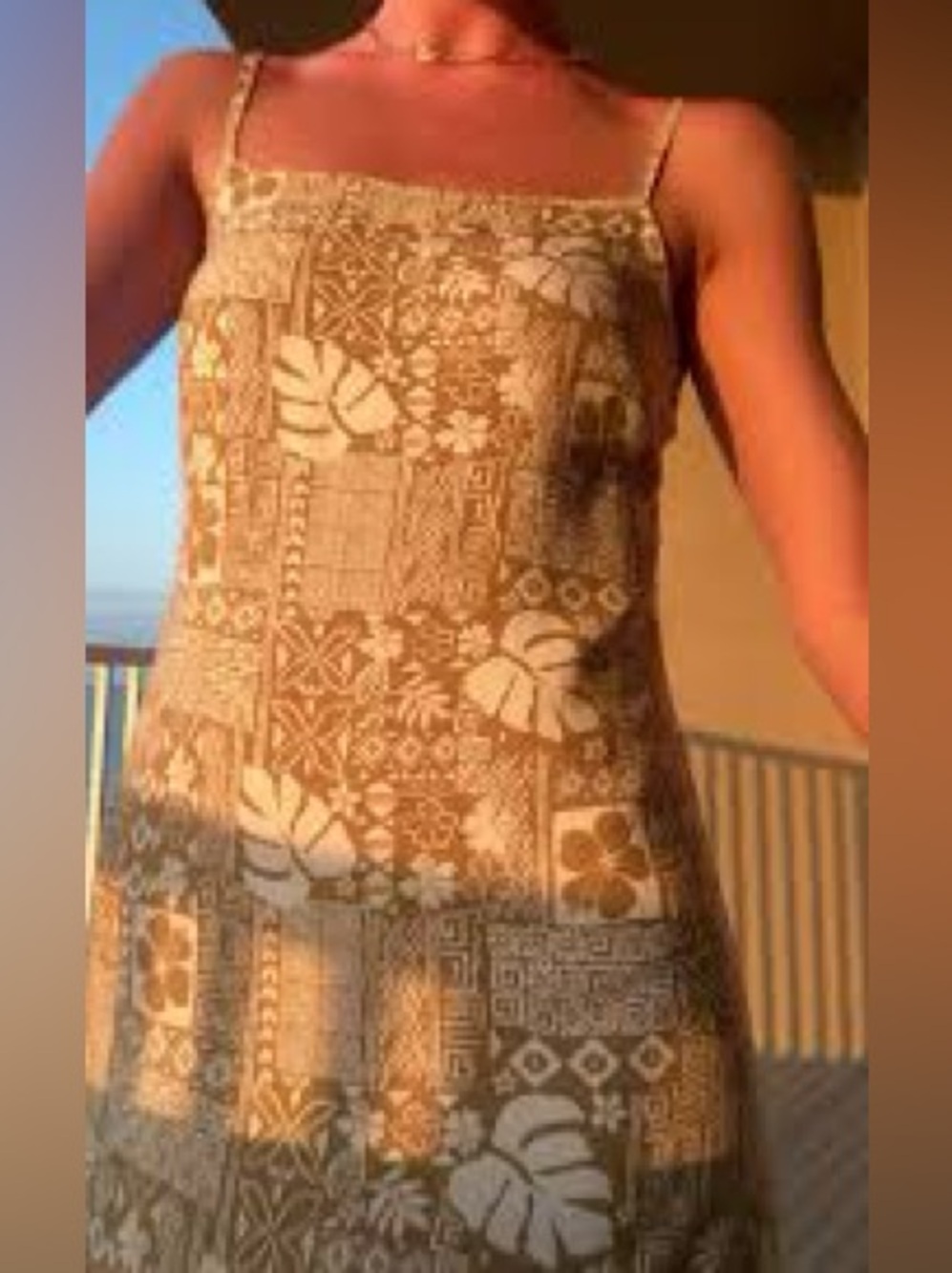 Billabong crisp batik tropical print cool  casual dress in cream and natural